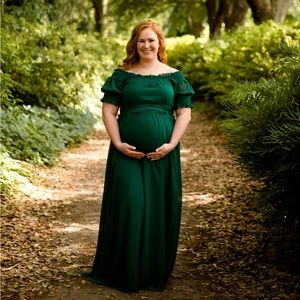 Emerald Green Ruffle Sleeve Maternity Maxi Dress